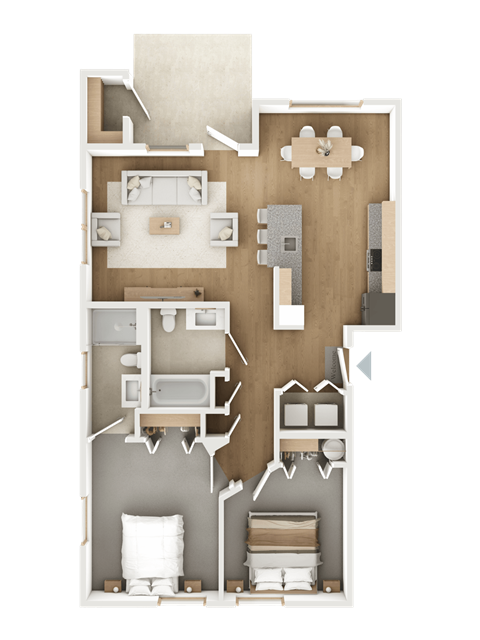 Floor plan for 2 beds, 2 baths, 925 sqft